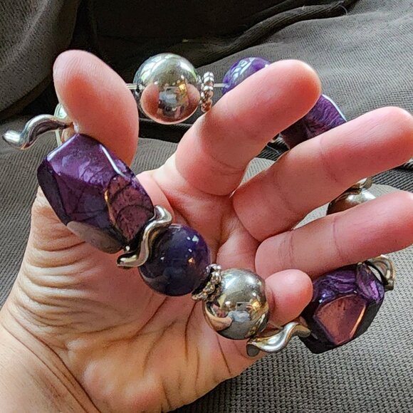 Claire's Purple/Silver Chunky Retro 80s Stretch Bracelet - Picture 12 of 16